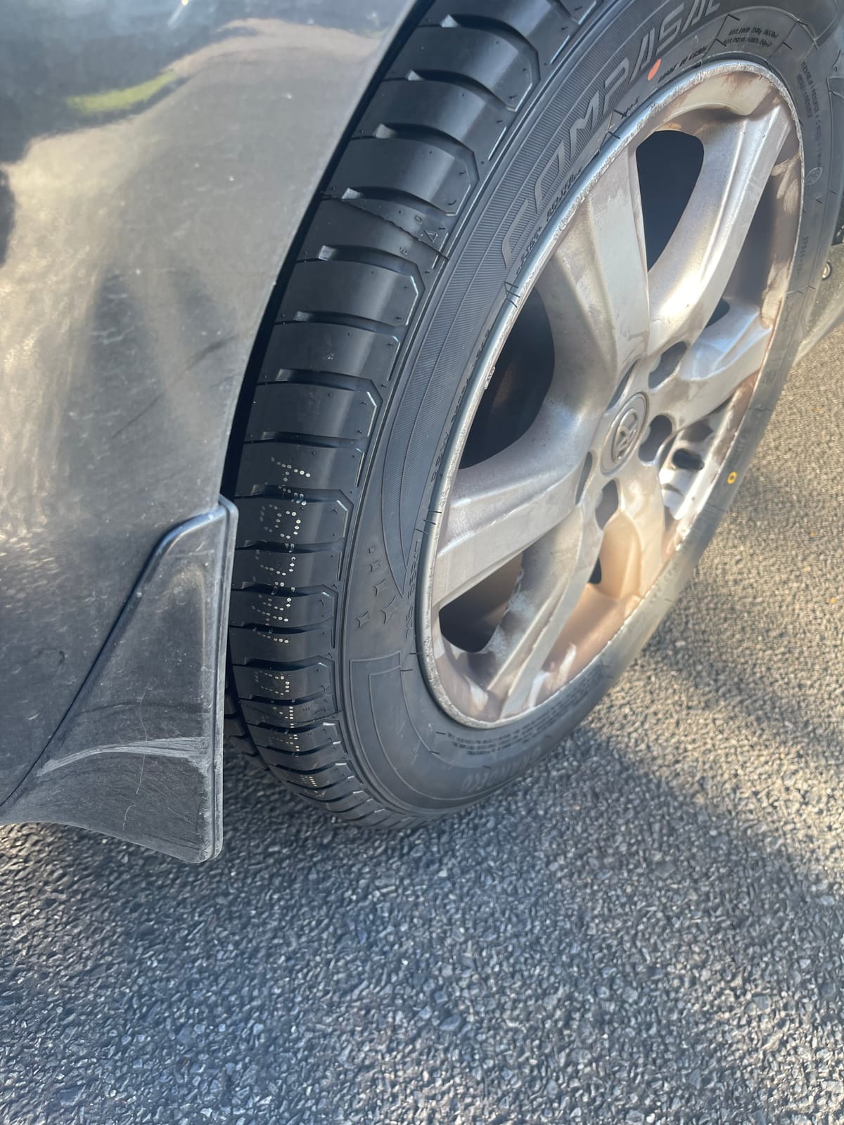Close-up of a tyre fitted to a customer car